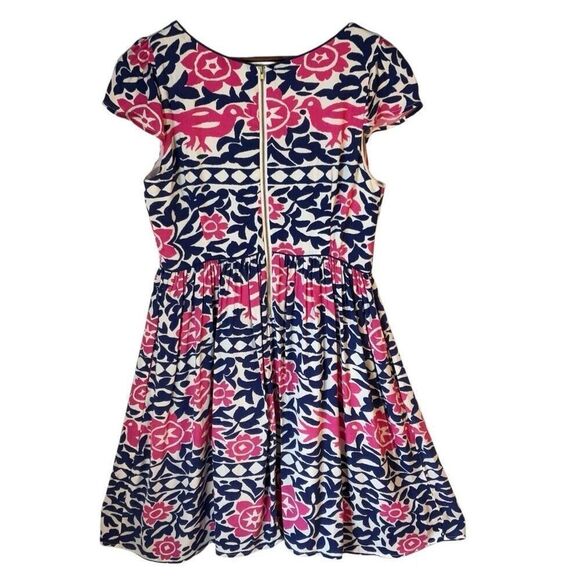 Maeve Peralta Minidress, Size 6. Navy and pink garden girl pattern - Picture 6 of 14